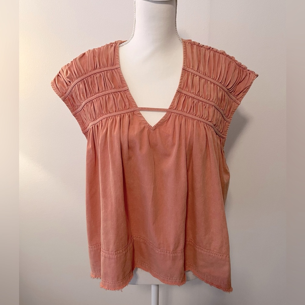 NWT Fate Babydoll Top. Cap Sleeves., Smocking   Rust/Orange. Sz Large